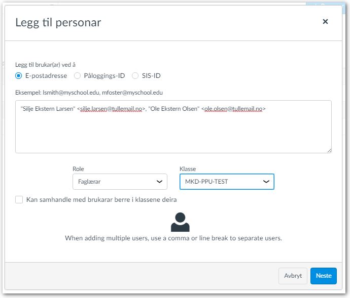 Skjermbilde av menybildet "Legg til personer" ser ut i Mitt UiB.