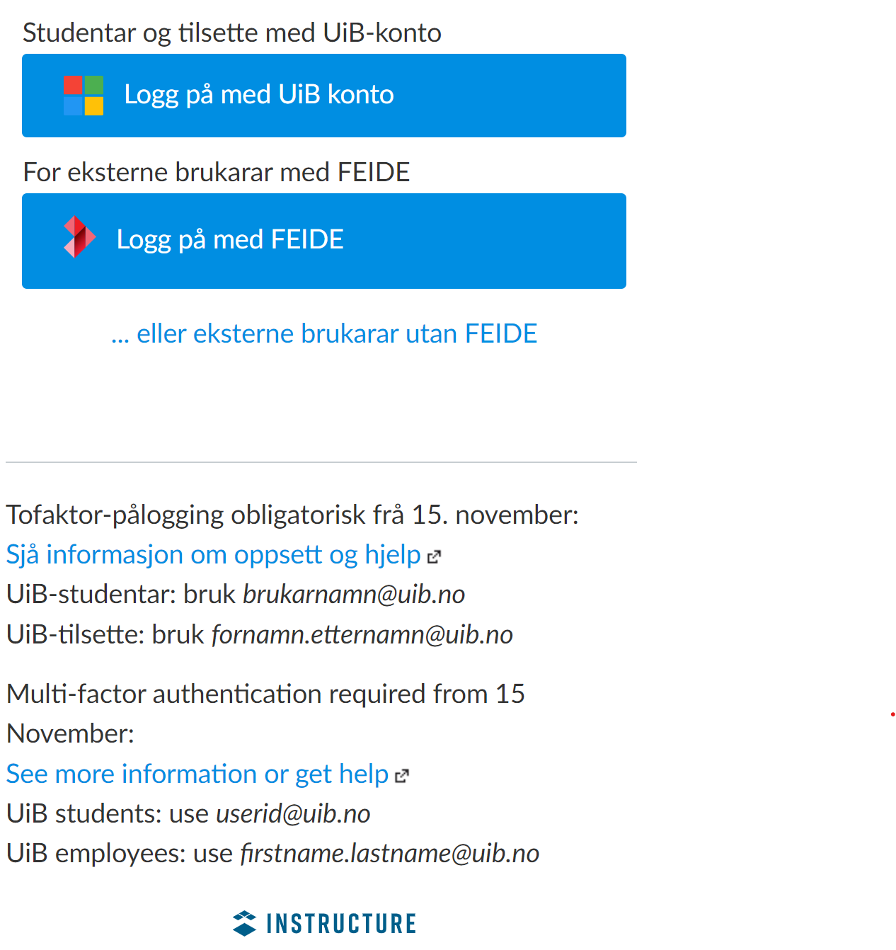 Påloggingsside Mitt UiB