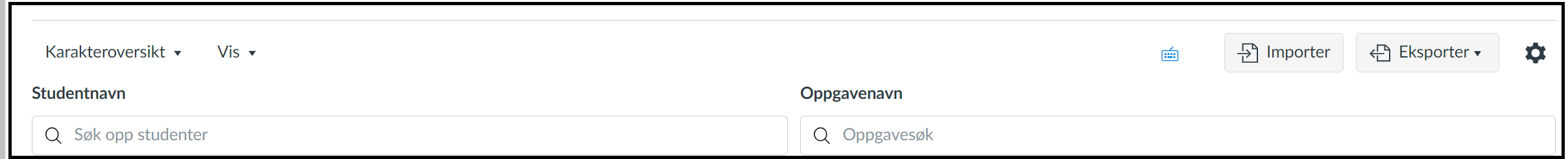Utsnitt av øverste del av vurderingsoversikten.