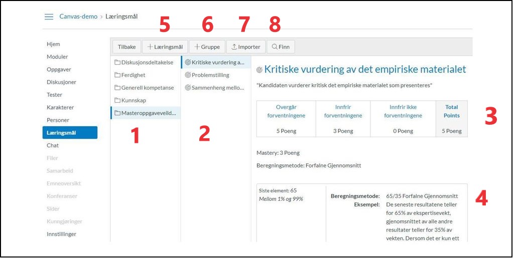Eksempel på korleis læringsmål kan sjå ut