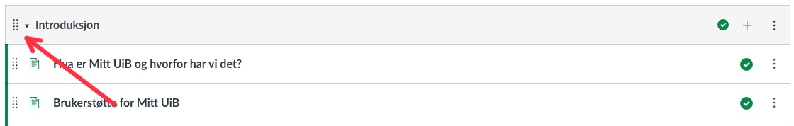Skjermdump av en modul, med pil mot "dra"-området