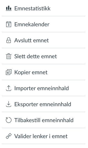Skjermdump av høyremenyen med valgene nevnt ovenfor.