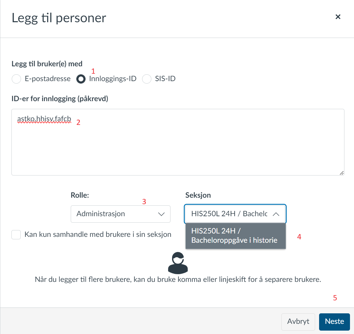 Skjermdump av "Legg til personar"-menyen