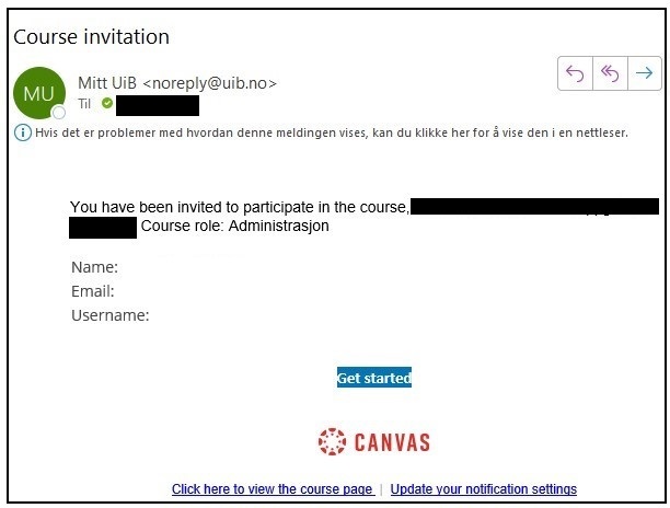 bilde av invitasjonen som eksterne får på engelsk