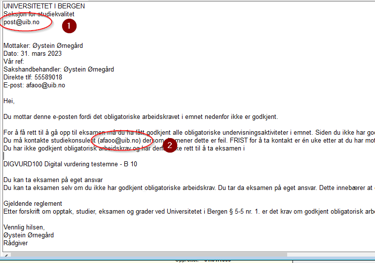 Visning av hvor de ulike e-postadressene plasserer seg i teksten.
