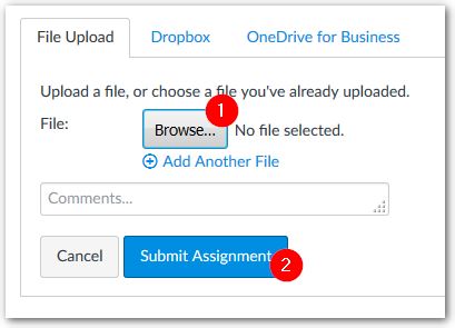 Screenshot showing the menu for uploading files in connection with assignment submissions in a Mitt UiB subject.