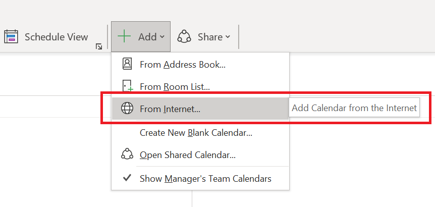 Skjermbilde av hvordan man legger til kalenderstrømmen fra Mitt UiB i kalenderen i Outlook. 